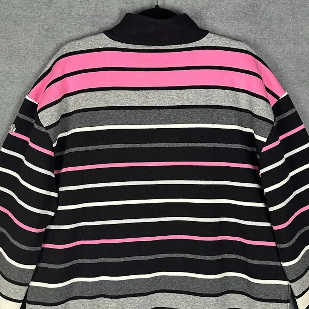 T By Talbots Top Women Extra Large Black Pink Striped Mock Neck Comfy Sweatshirt - Picture 6 of 13